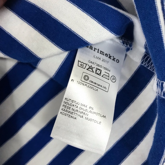 Marimekko Blue Striped Top 3/4 Sleeve Blue White - Picture 3 of 4